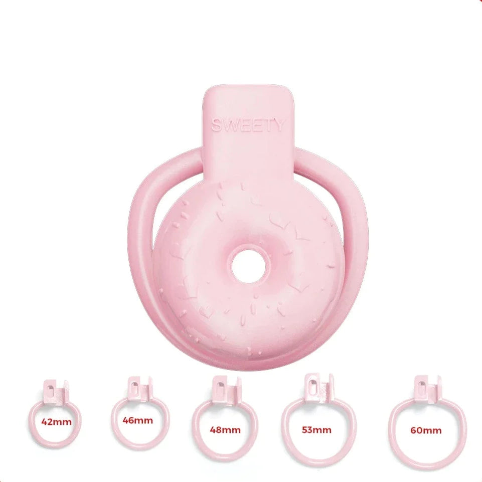 Cute Pink Donut Chastity Cage Resin Micro 3D Printed Flat Cock Cage For Sissy Femboy Ladyboy Crossdresser