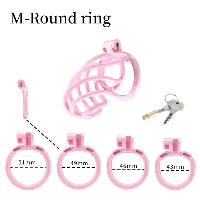 3D Printed Spiral Pink Chastity Cage Set with 4  Penis Rings Pink Cockcage For Ladyboy and Sissy