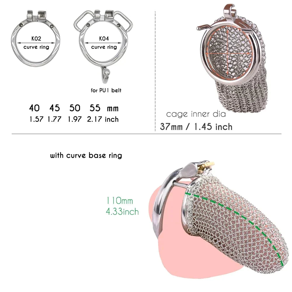 Soft Metal Gauze Chastity Cage Stainless Steel Mesh Penis Sleeve Cock Cage For Men - 110mm