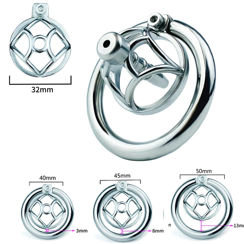 Small Stainless Steel Chastity Cage with Metal Urethral Tube Micro Metal Cock Cage For Long Term Permanent Chastity Training