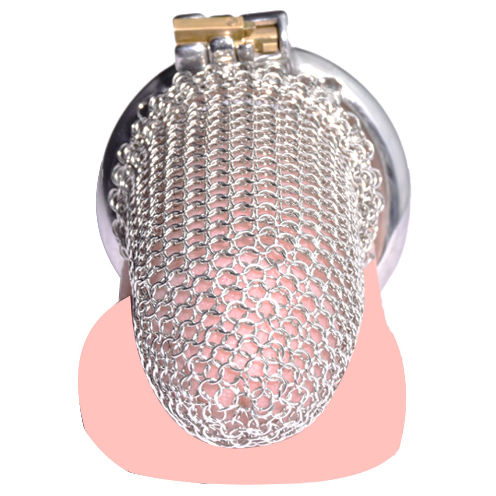 Soft Fishnet Metal Chastity Cage Comfortable Mesh Penis Sleeve Cock Cage For Men Permanent Chastity- 90mm