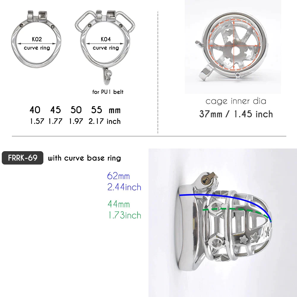 Tiny Spiked Chastity Cage with PU Strap Nub Metal Cock Cage with Stars Male Chastity Belt Device