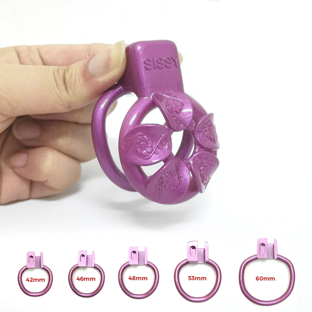 3D Printed Tiny Purple Flower Chastity Cage For Sissy Cute Flat Micro Cock Cage For Ladyboy Femboy Gay