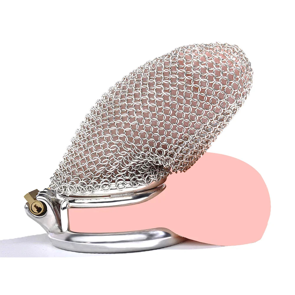 Soft Metal Gauze Chastity Cage Stainless Steel Mesh Penis Sleeve Cock Cage For Men - 110mm