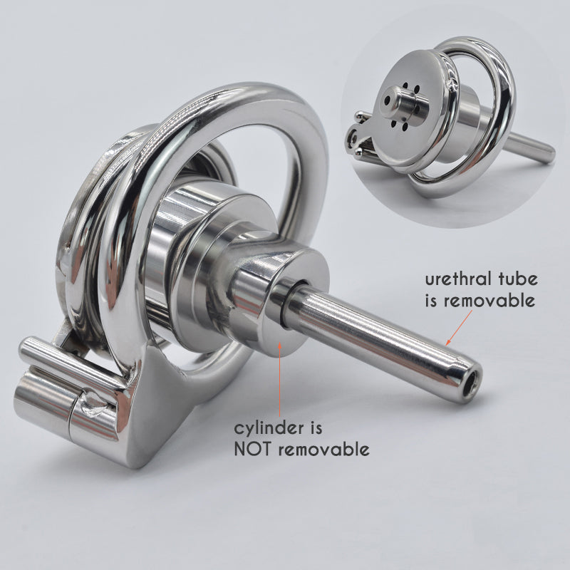 Stainless Steel Inverted Chastity Cage with Removable Urethral Plug - KeepMeLocked