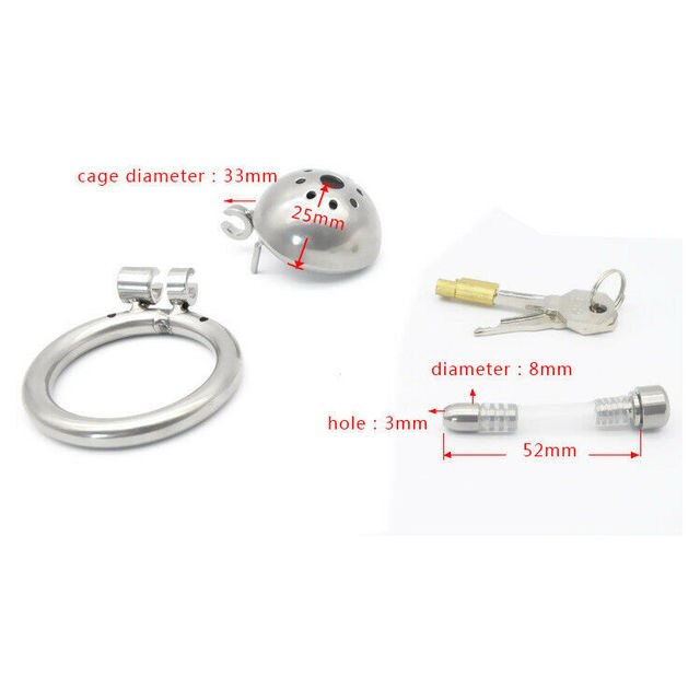 Super Small Chastity Cage For Men: Stainless Steel Cock Cage with Urinary Catheter and Penis Ring - KeepMeLocked