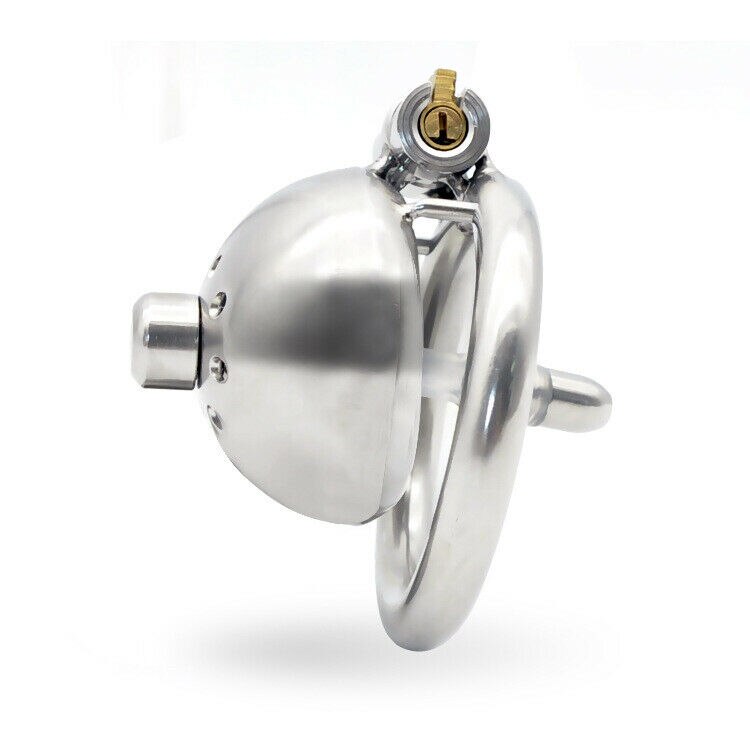 Super Small Chastity Cage For Men: Stainless Steel Cock Cage with Urinary Catheter and Penis Ring - KeepMeLocked