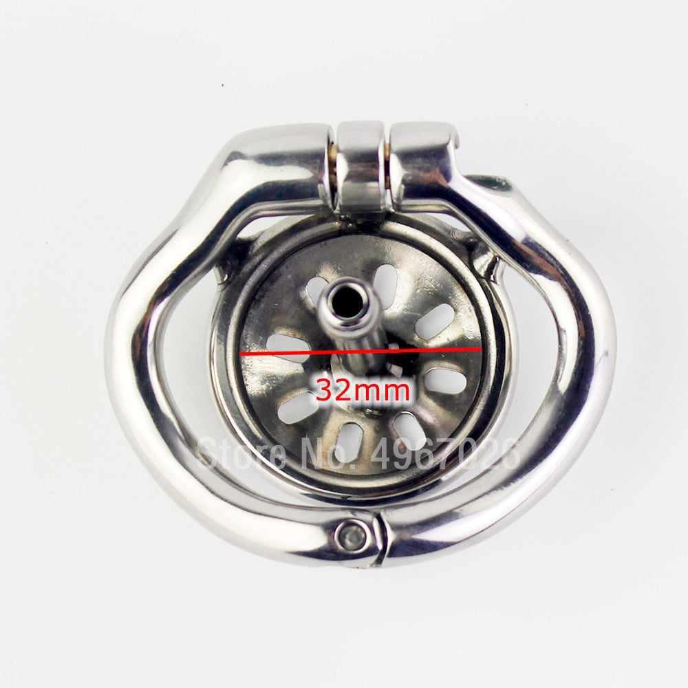 Small Compact Chastity Cage with Metal Urethral Catheter and Anti-Shedding Ring