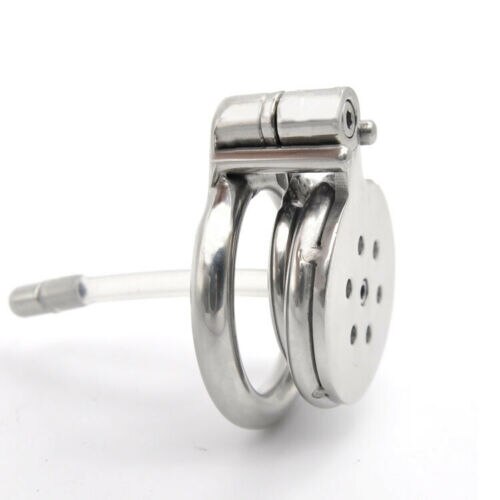 Small Flat Chastity Cage with Removable Soft Urethral Catheter and Anti-Escape Spiked Ring