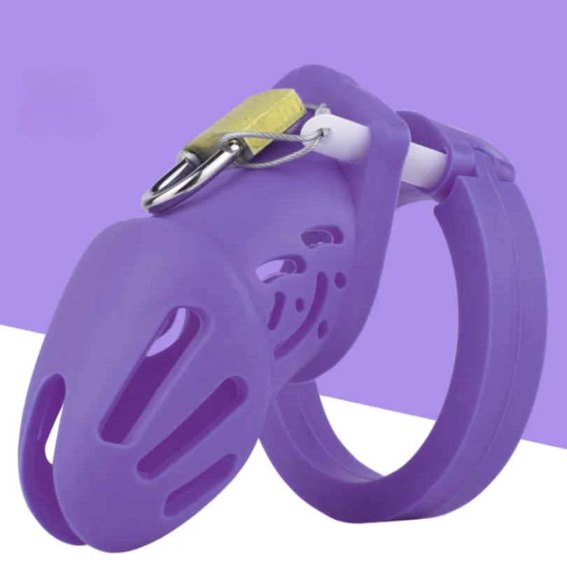 Short/Long Soft Silicone Chastity Cage with 5 Rings Small/Large Flexible Hollow Cock Cage