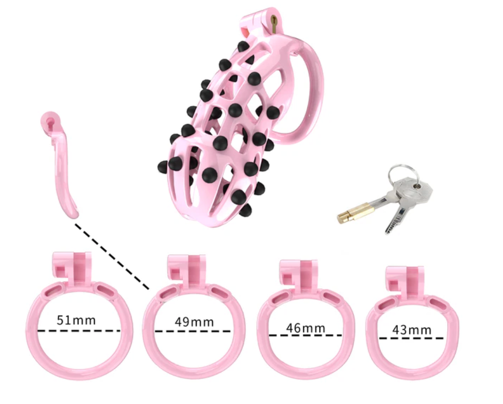 Pink Cobra Chastity Cage with Removable Soft Spikes 3D Printed Spiked Cock Cage For Sex Punishment