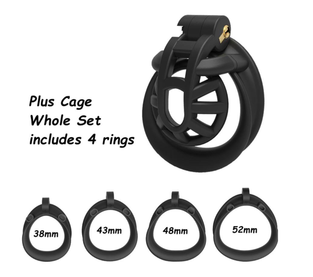 Positive/Negative Chastity Cage with Double-Arc Penis Ring Minus/Plus Resin Cock Cage 