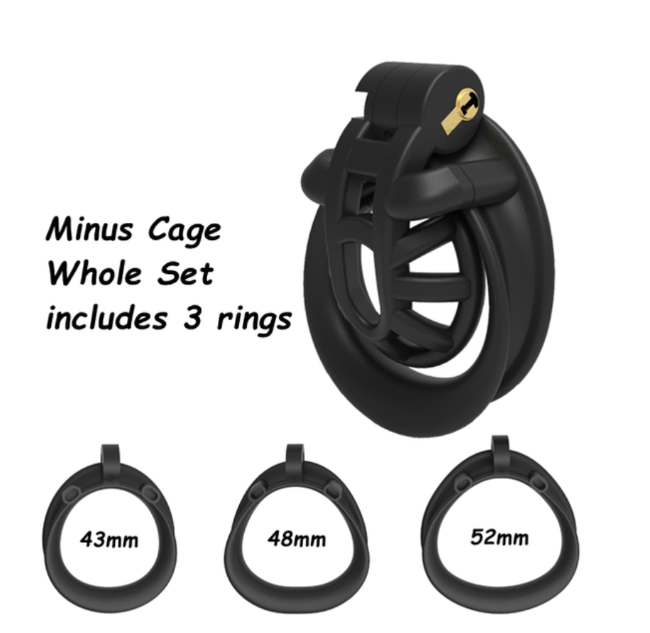 Positive/Negative Chastity Cage with Double-Arc Penis Ring Minus/Plus Resin Cock Cage 