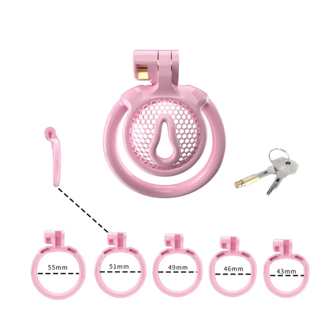 Small Pink Clit Chastity Cage Hollow Micro Vagina Shape Cock Cage For Sissy Ladyboy Femboy