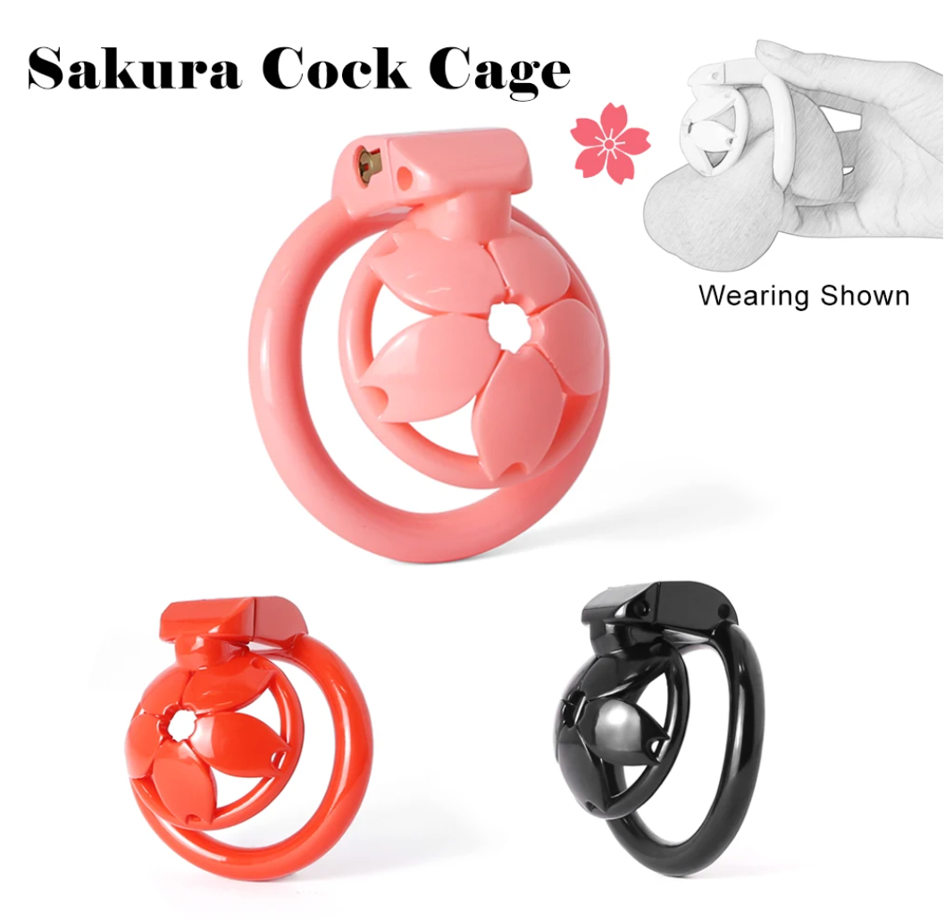 Small Cute Sakura Resin Chastity Cage Micro Tiny Flat Cock Cage For Sissy Ladyboy Femboy Crossdresser