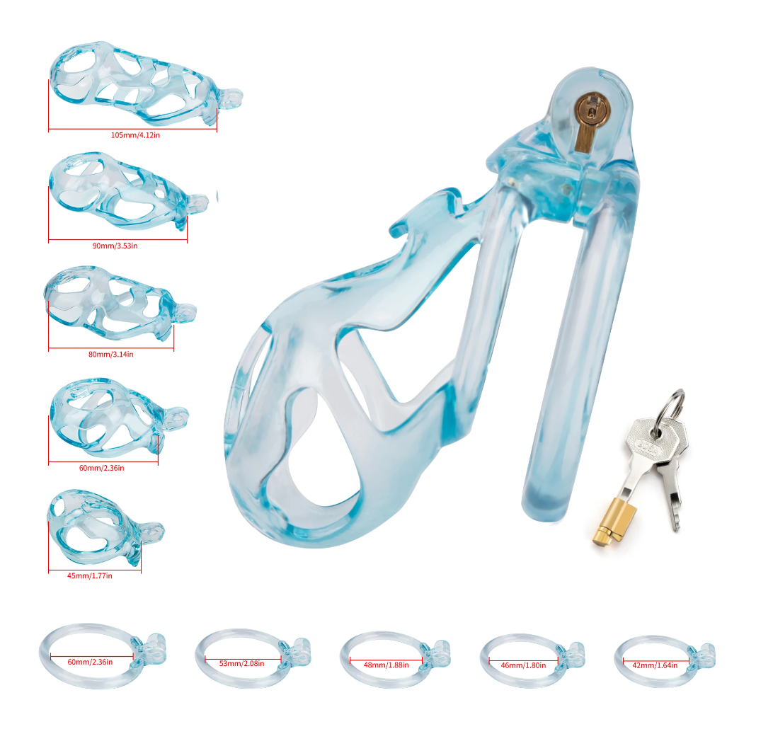 Transparent Ice Blue Ghost Chastity Cage 3D Printed Cobra Cock Cage Cuckold Lockdown Chastity Device