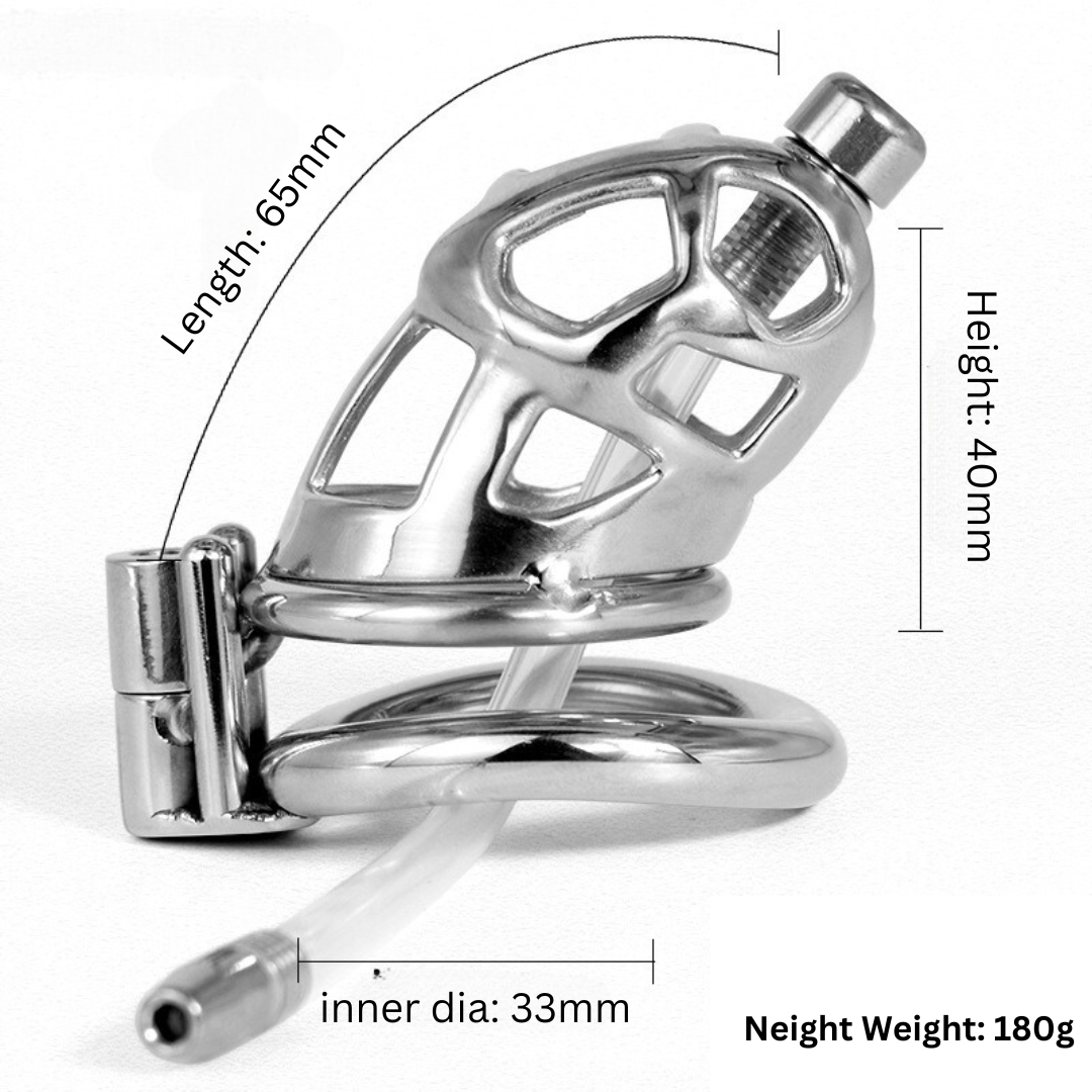 Metal Cobra Chastity Cage with Soft Silicone Urethral Catheter Tube 304 Stainless Steel Small Cock Cage For Men