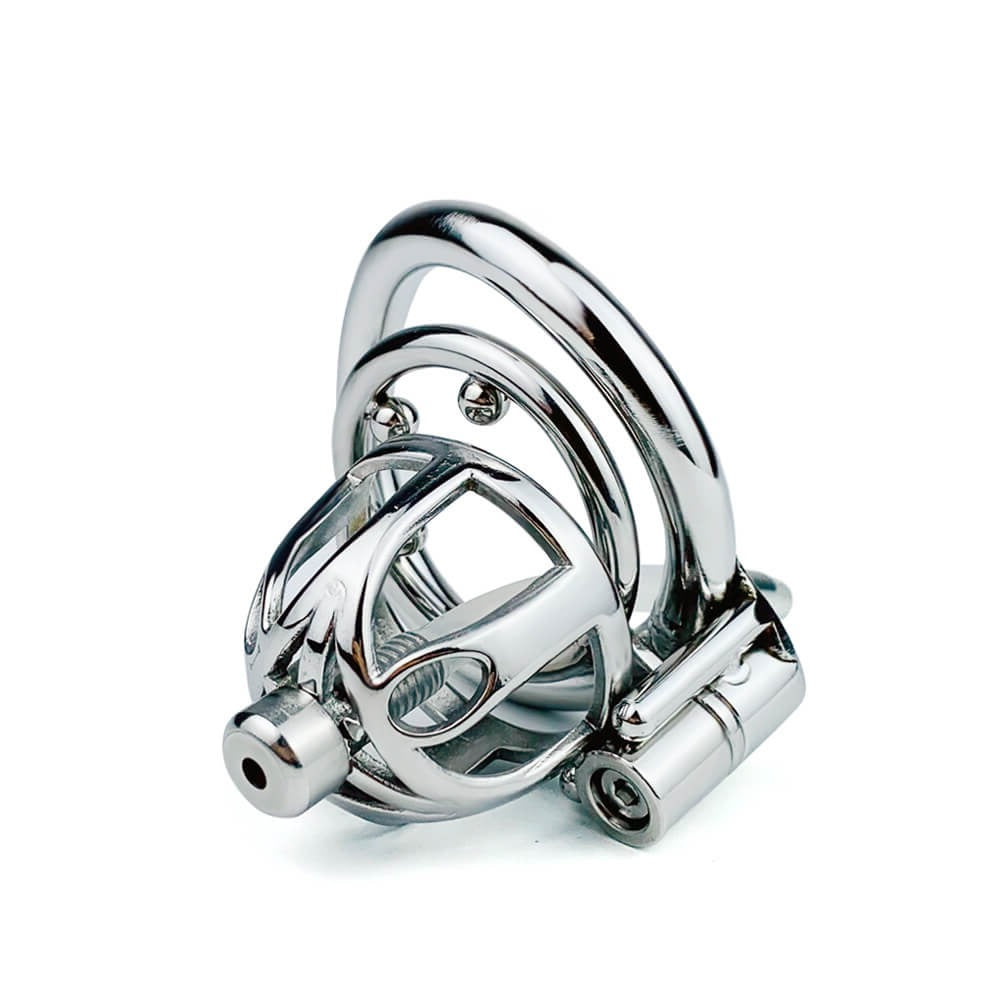 Stainless Steel Chastity Cage With Silicone/Metal Urethral Catheter Small Metal Cock Cage