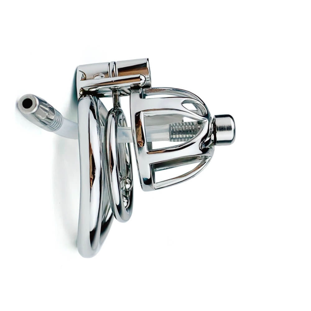 Stainless Steel Chastity Cage With Silicone/Metal Urethral Catheter Small Metal Cock Cage