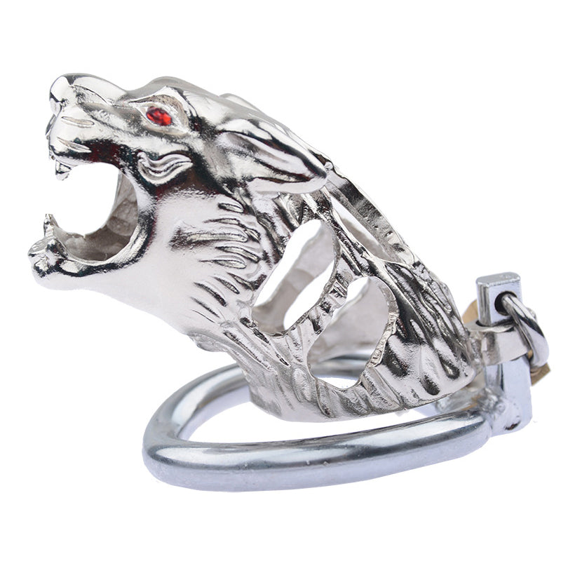 Tiger Shape Metal Chastity Cage 304 Stainless Steel Lion Head Cock Cage